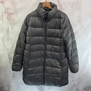 Uniqlo Down Jacket Womens XL Gray Puffer Parka Coat Long Seamless Ultra Light